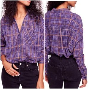 NWT Free People Break My Stripe Plaid Shirt